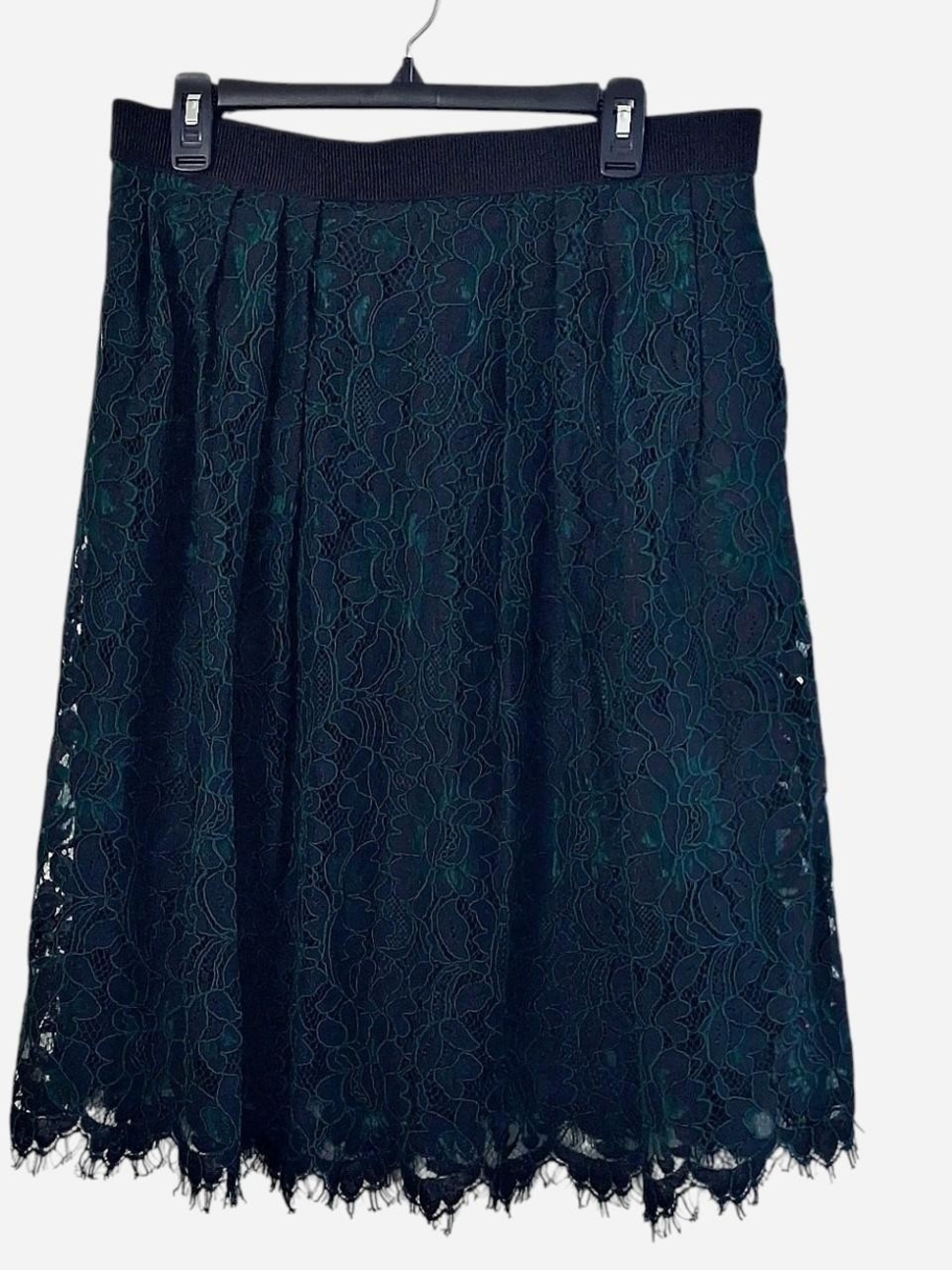 eva mendes for New York & Company Green Black Lace A-Line Midi Skirt